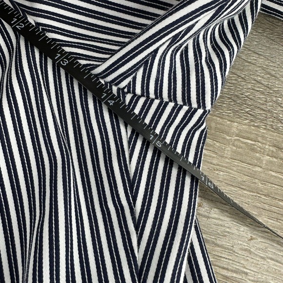 H&M Sz 6 Navy and White Striped Wide Straight Leg Trousers With Paperbag Waist - Picture 8 of 9